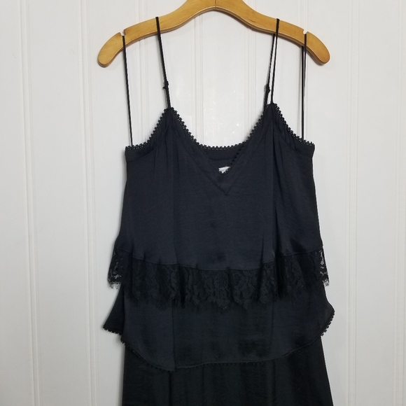 Rebecca Minkoff Slip Dress Womens Size 2 Black Maxi Tiered Lace Spaghetti Strap - Picture 3 of 15